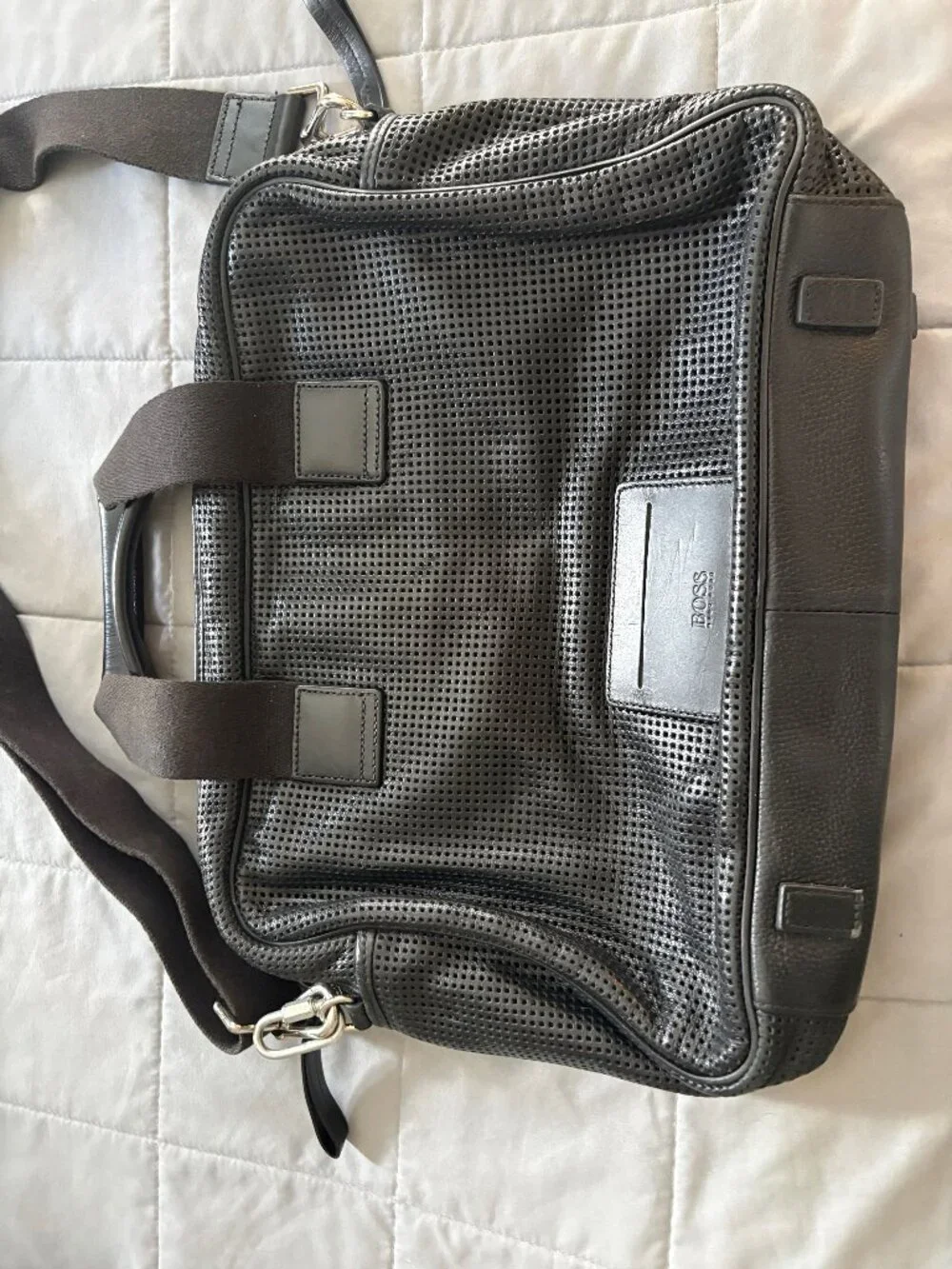 HUGO BOSS Black Leather Shoulder Bag w matching Laptop Sleeve